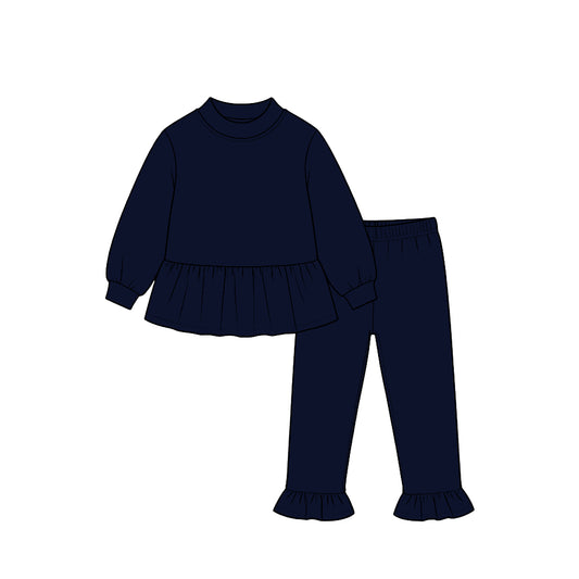Black color long sleeve top matching pants girls clothes set preorder