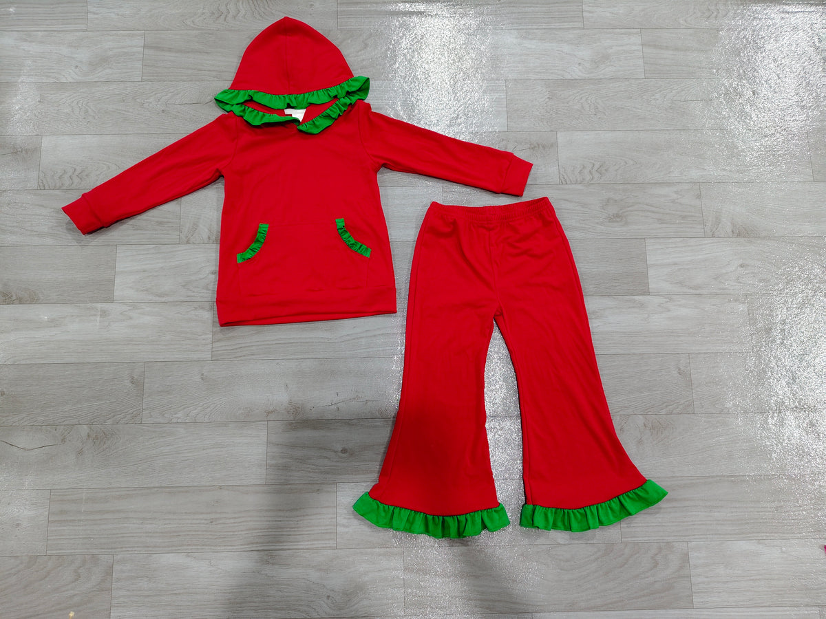 Christmas red long sleeve hoodie top matching pants girls fall winter outfit preorder