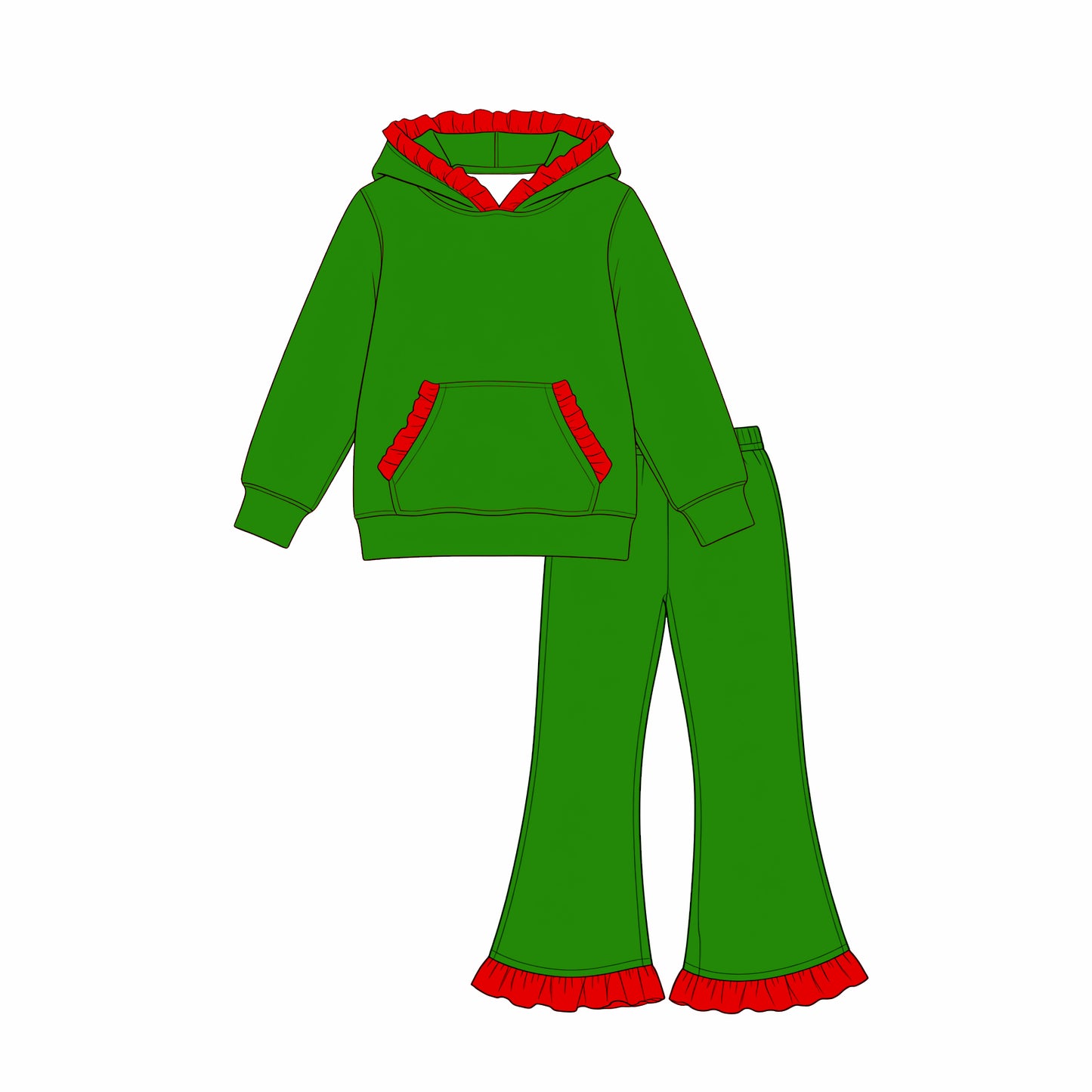 Christmas green long sleeve hoodie top matching pants girls fall winter outfit preorder