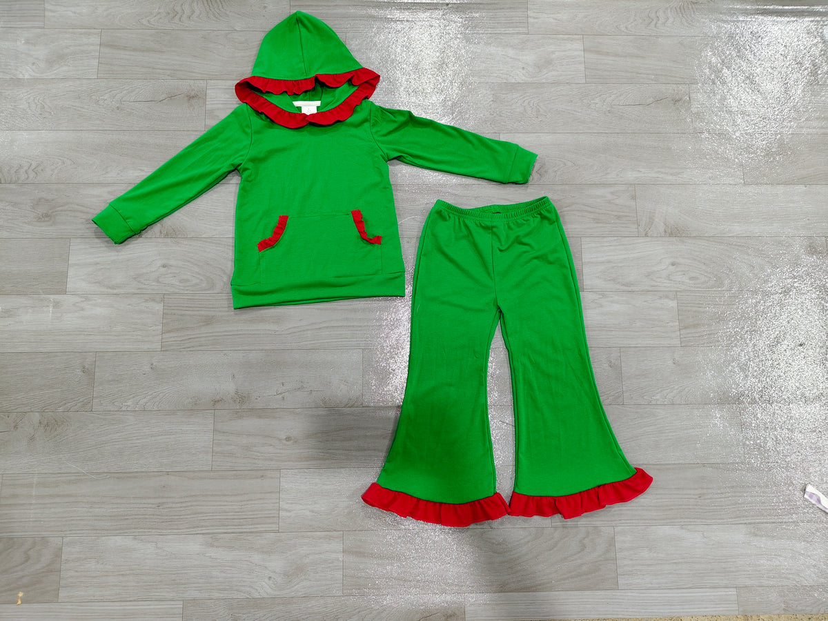 Christmas green long sleeve hoodie top matching pants girls fall winter outfit preorder