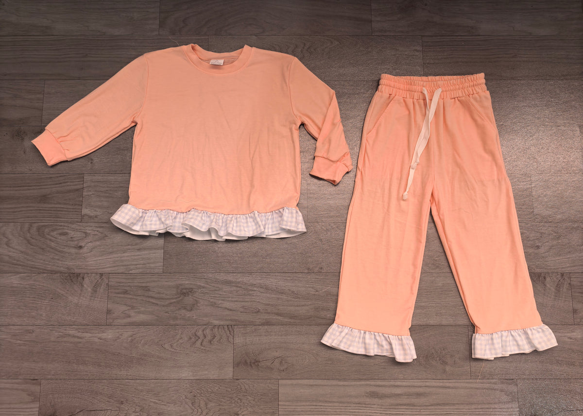 Pink color long sleeve pullover top matching pants fall winter girls outfit preorder