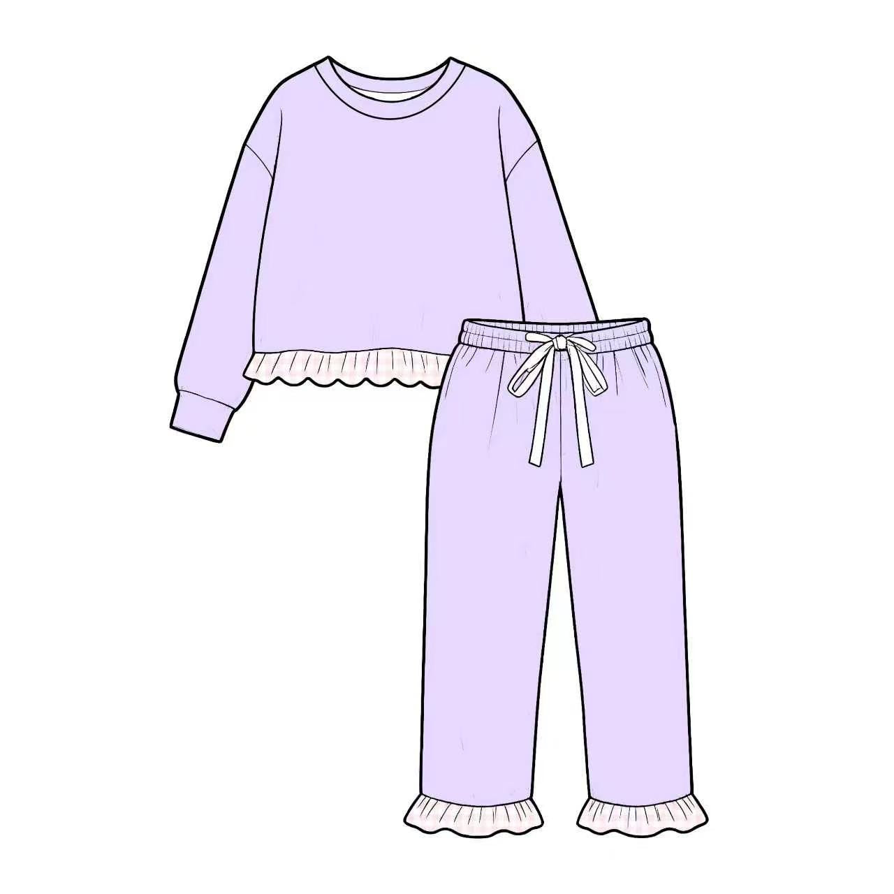 Lavender color long sleeve pullover top matching pants fall winter girls outfit preorder