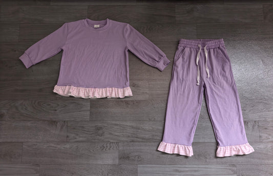 Lavender color long sleeve pullover top matching pants fall winter girls outfit preorder