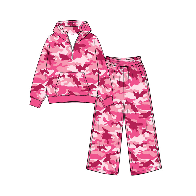 Long sleeve hot pink camo hoodie top matching pants fall winter girls outfit preorder