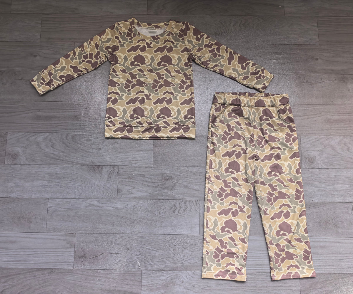 Long sleeve grey camo top matching pants girl outfit preorder