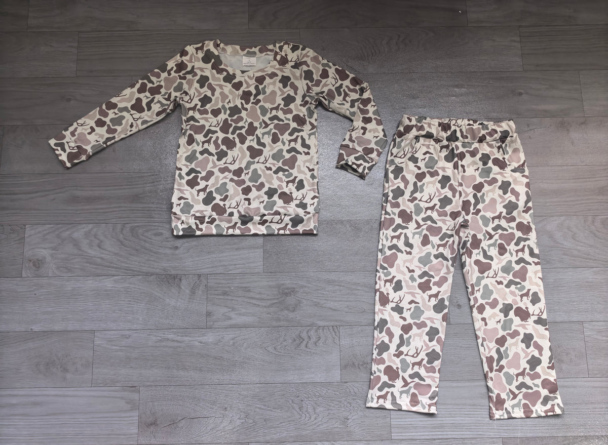 Long sleeve grey duck camo top matching pants girl outfit preorder