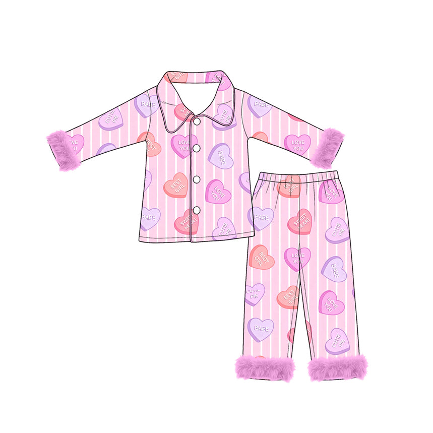 Long sleeve valentines heart top matching pants girl pajama set outfit preorder