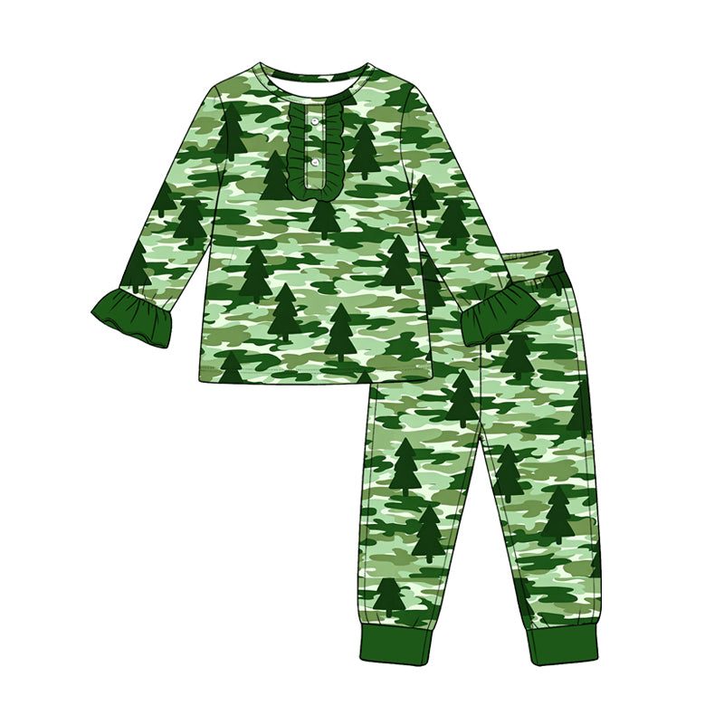 Long sleeve christmas tree green camo top matching pants girls clothes preorder