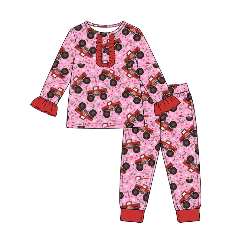 Long sleeve christmas truck top matching pants girls clothes preorder