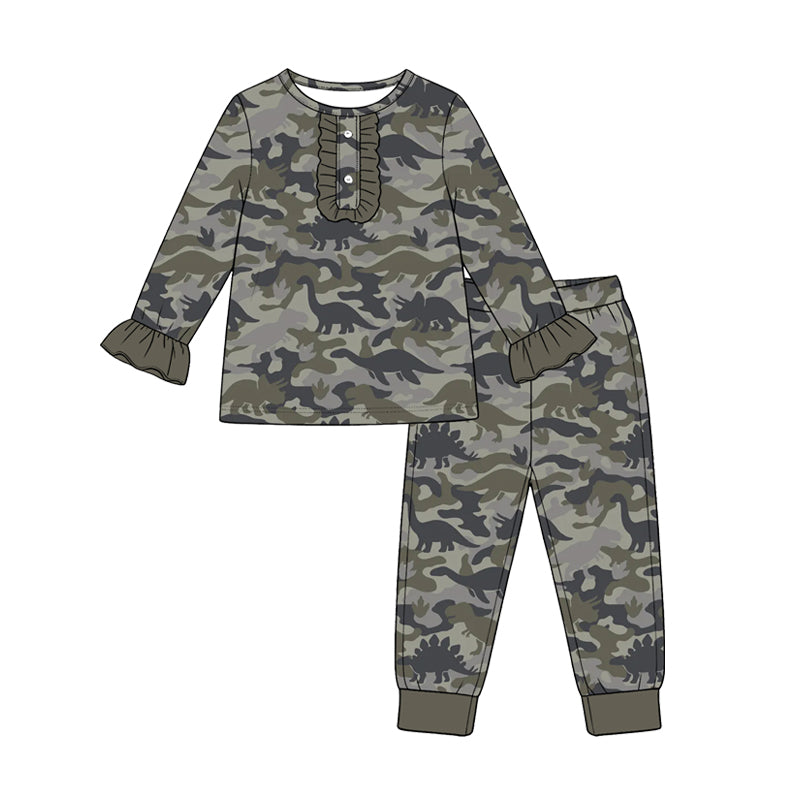 Long sleeve dinosaur camo top matching pants girls clothes preorder