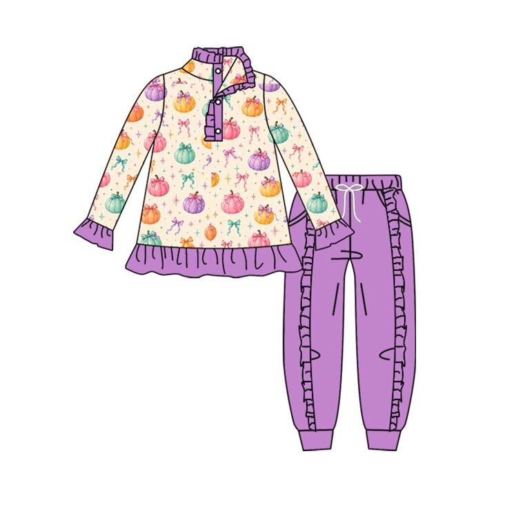 Long sleeve colorful pumpkin top matching pants girls clothes preorder