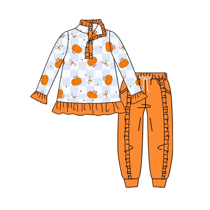 Long sleeve fall pumpkin top matching pants girls clothes preorder