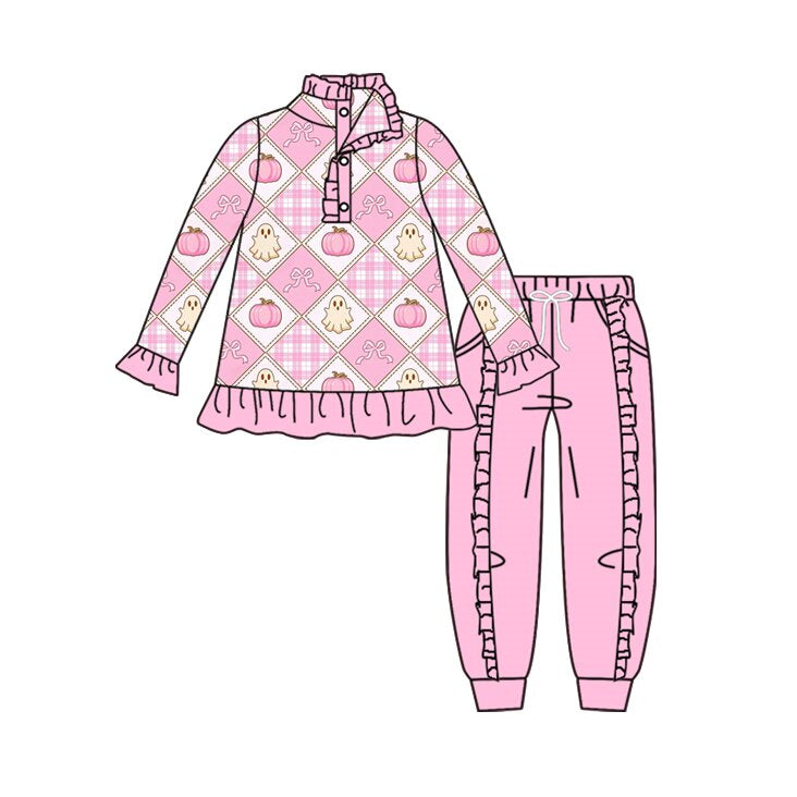 Long sleeve fall pink pumpkin top matching pants girls clothes preorder