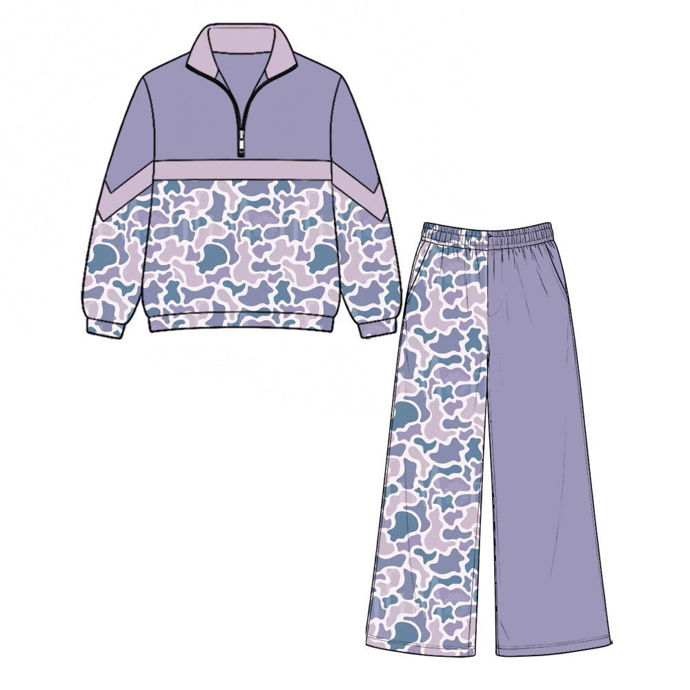 Long sleeve lavender camo pullover top matching pants girls clothes preorder