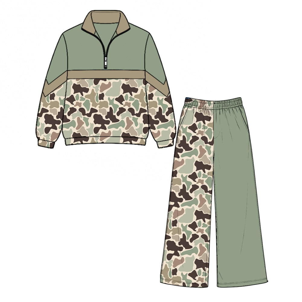 Long sleeve brown green camo pullover top matching pants girls clothes preorder