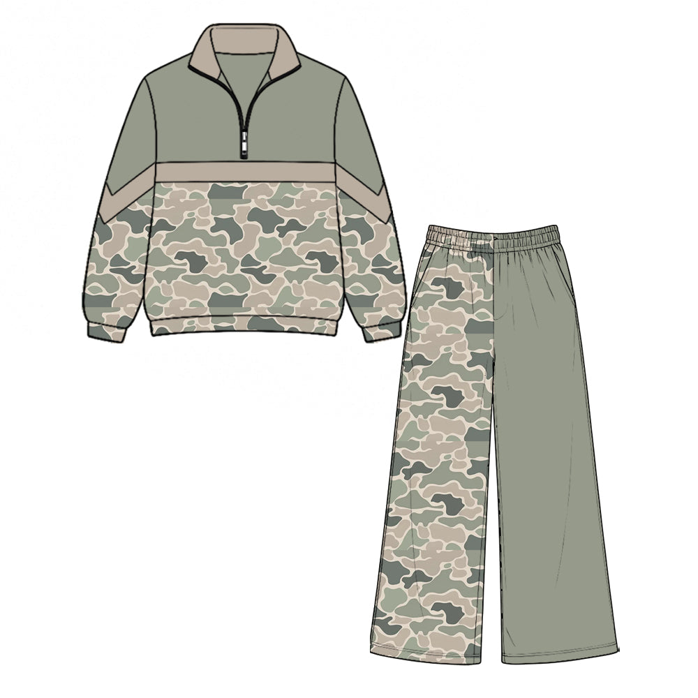 Long sleeve green camo pullover top matching pants girls clothes preorder