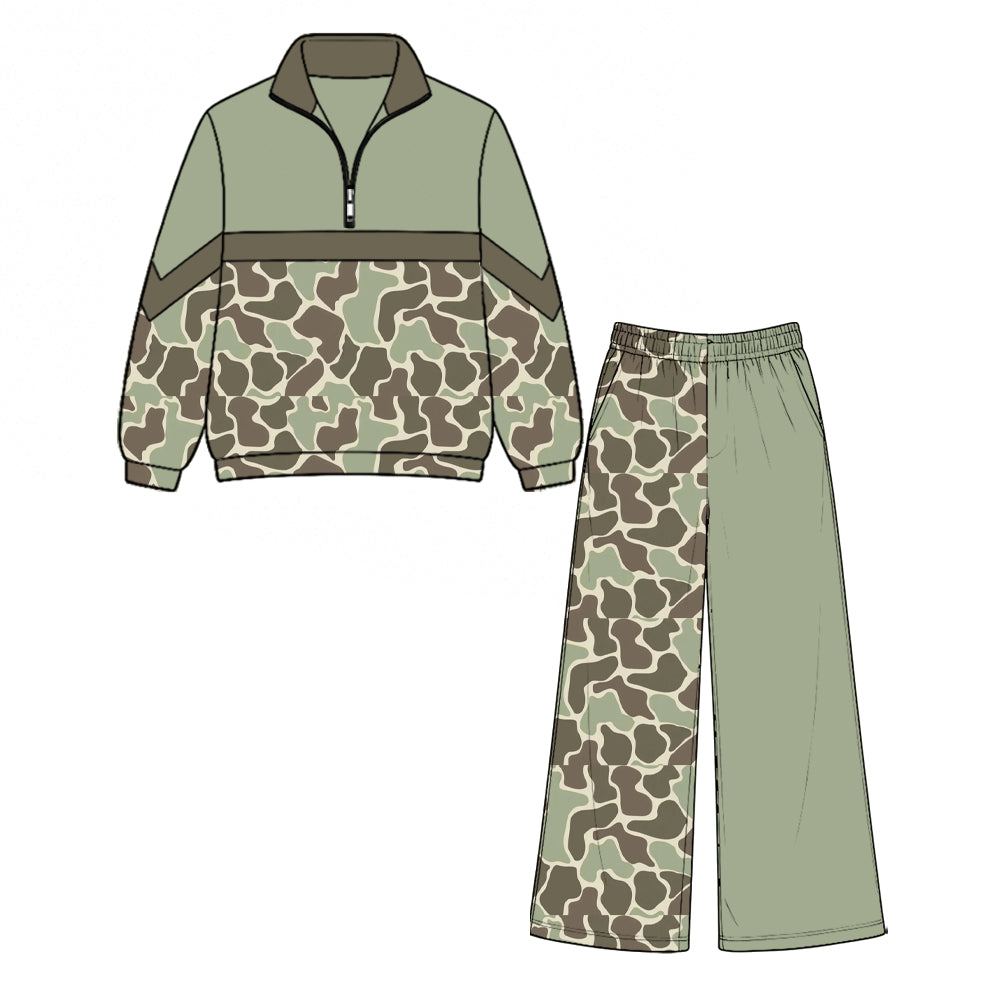 Long sleeve green brown camo pullover top matching pants girls clothes preorder