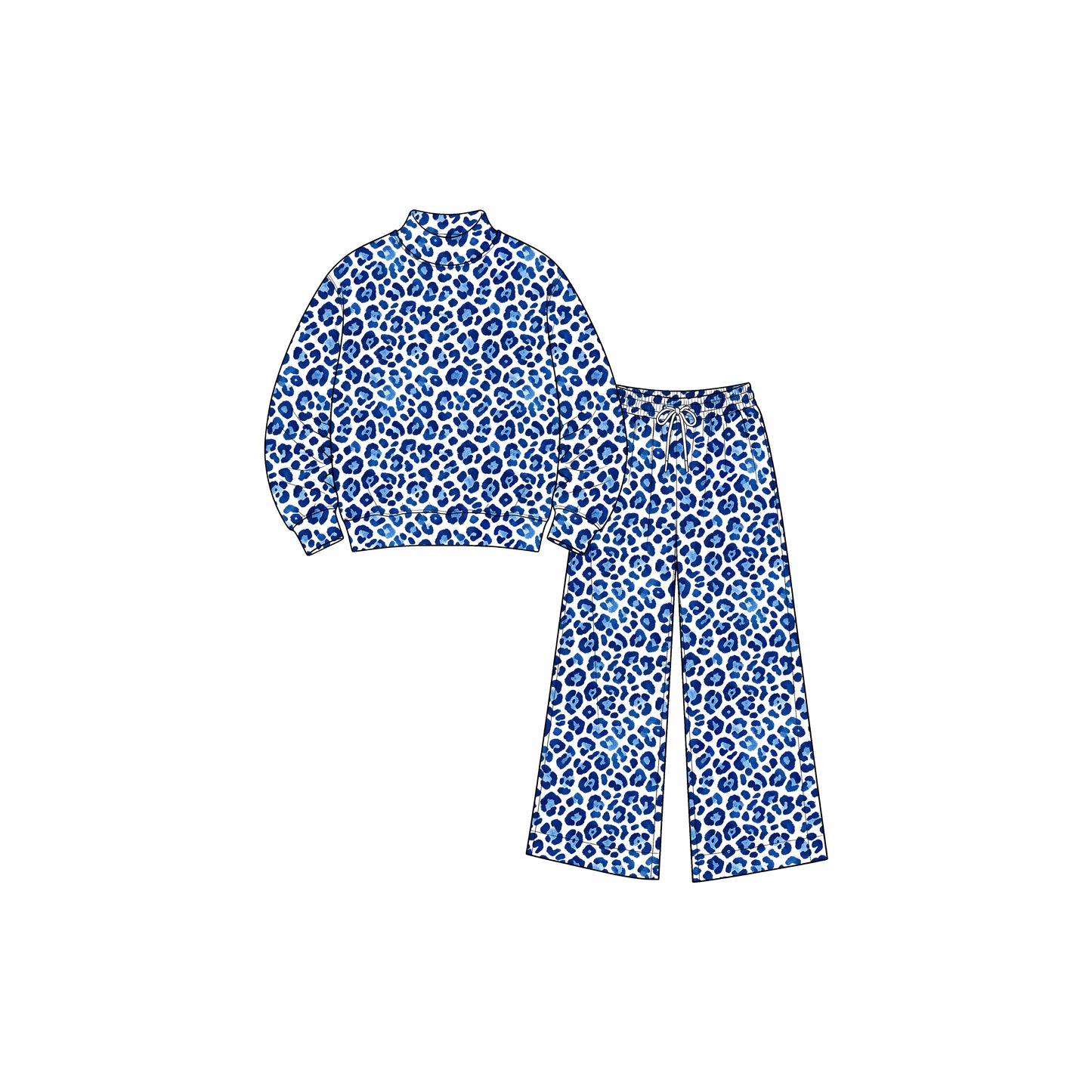 Long sleeve blue leopard top matching pants girls yoga outfit preorder