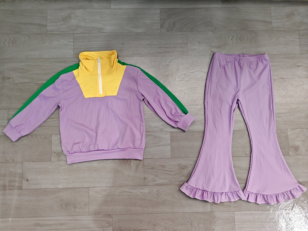 Mardi Gras long sleeve yoga pullover top matching pants girls outfit preorder