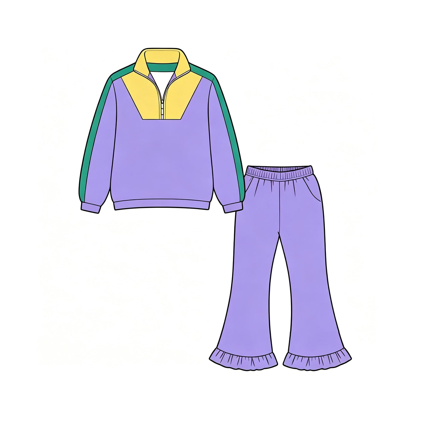 Mardi Gras long sleeve yoga pullover top matching pants girls outfit preorder