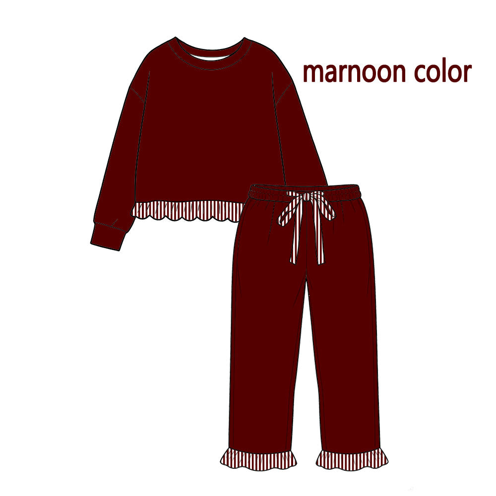 Long sleeve maroon cotton top matching pants girls outfit preorder