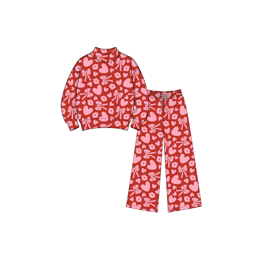 Valentines day heart print  long sleeve  top matching pants girls outfit preorder