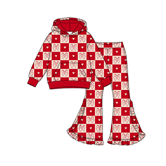 Valentines heart print  long sleeve  top matching pants girl outfit preorder