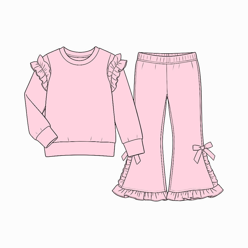 Pink color long sleeve top matching pants girls outfit preorder