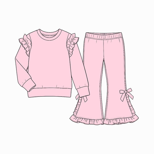 Pink color long sleeve top matching pants girls outfit preorder