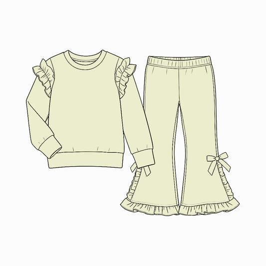 Sage green color long sleeve top matching pants girls outfit preorder