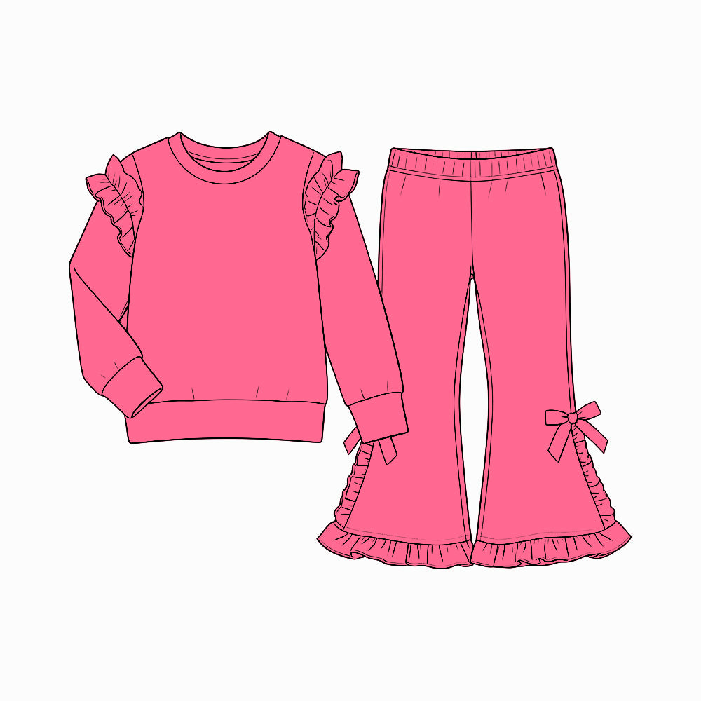 Hot pink color long sleeve top matching pants girls outfit preorder