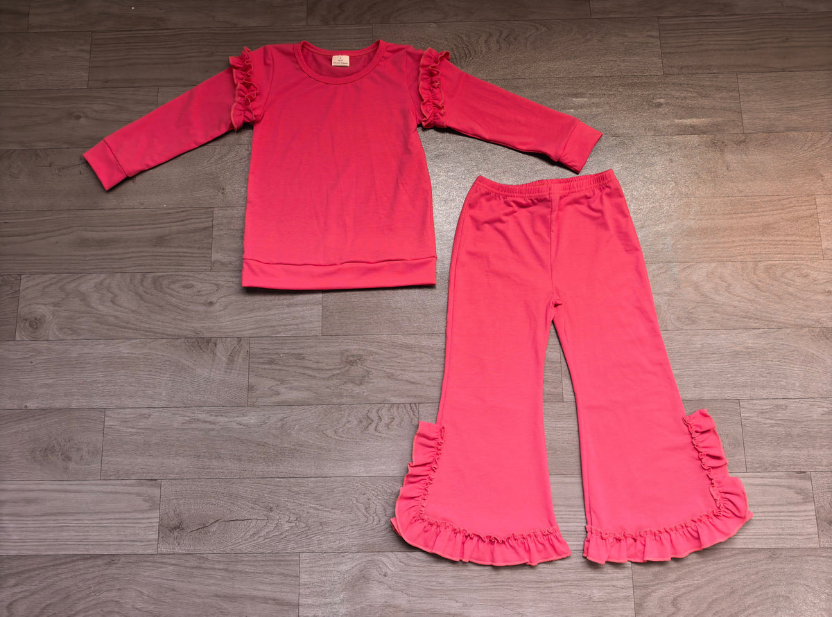 Hot pink color long sleeve top matching pants girls outfit preorder