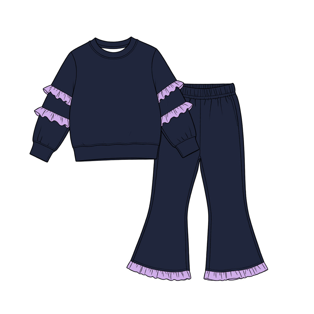 Navy lavender color long sleeve top matching pants girls outfit preorder