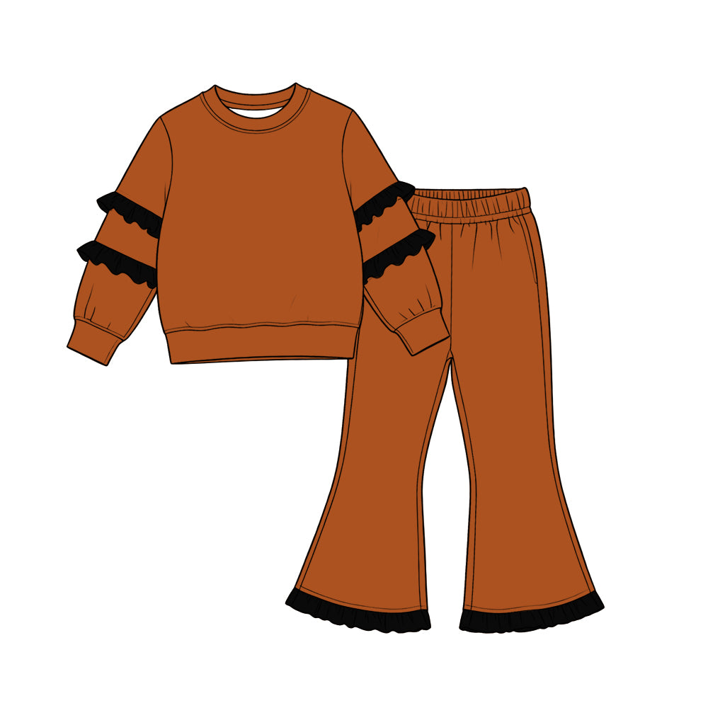 Rust black color long sleeve top matching pants girls outfit preorder