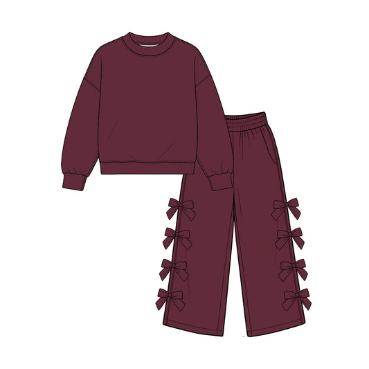 Burgundy color long sleeve top matching pants girls outfit preorder
