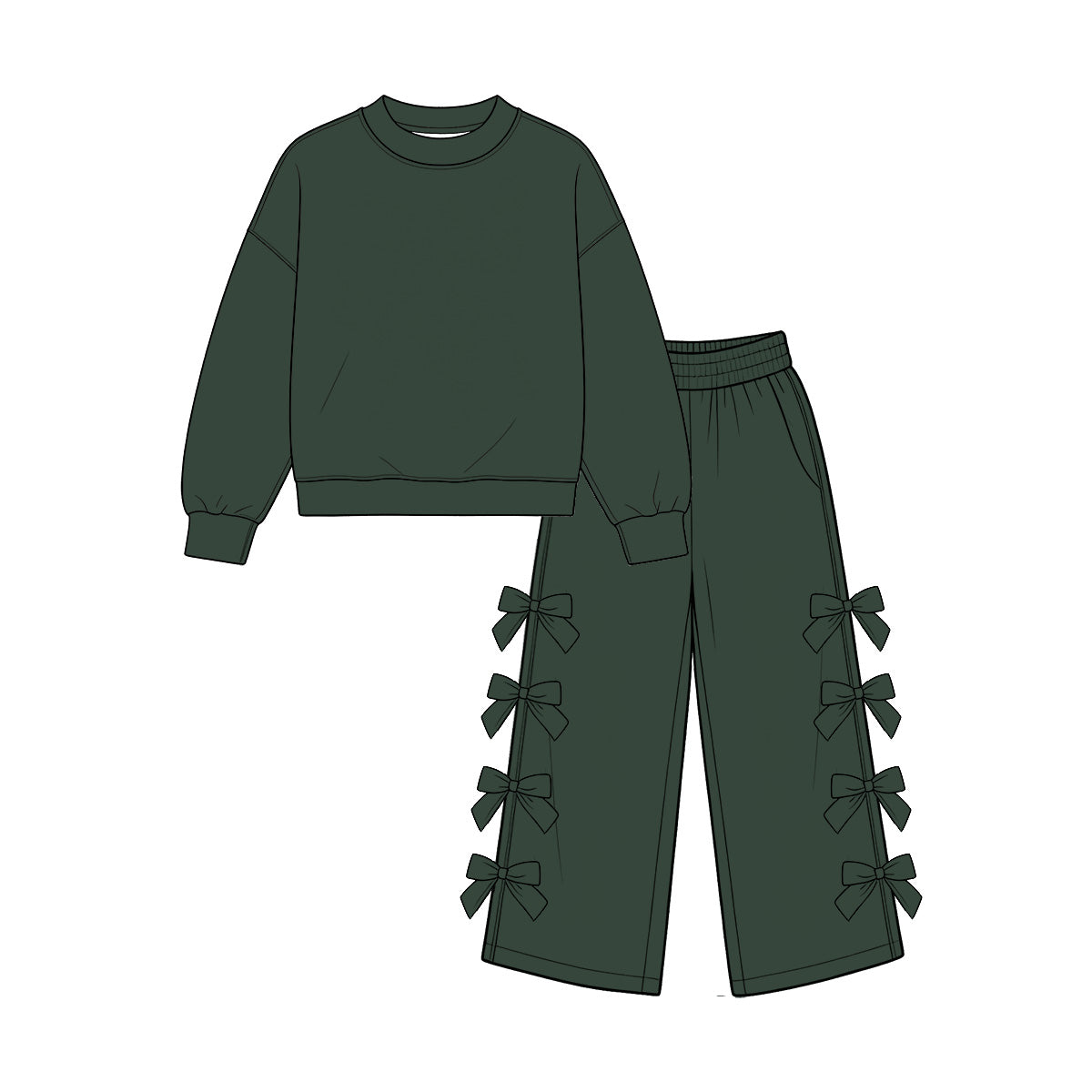 Green color long sleeve top matching pants girls outfit preorder