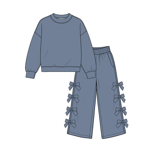 Dark blue color long sleeve top matching pants girls outfit preorder