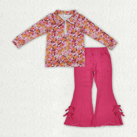 Floral top hot pink jeans bell bottoms girls spring fall outfit