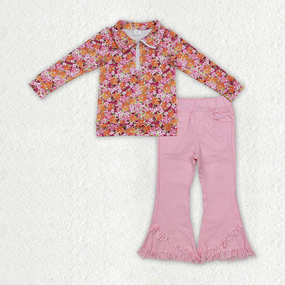Floral top pink jeans bell bottoms girls spring fall outfit
