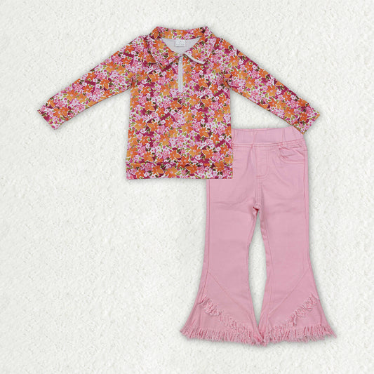 Floral top pink jeans bell bottoms girls spring fall outfit