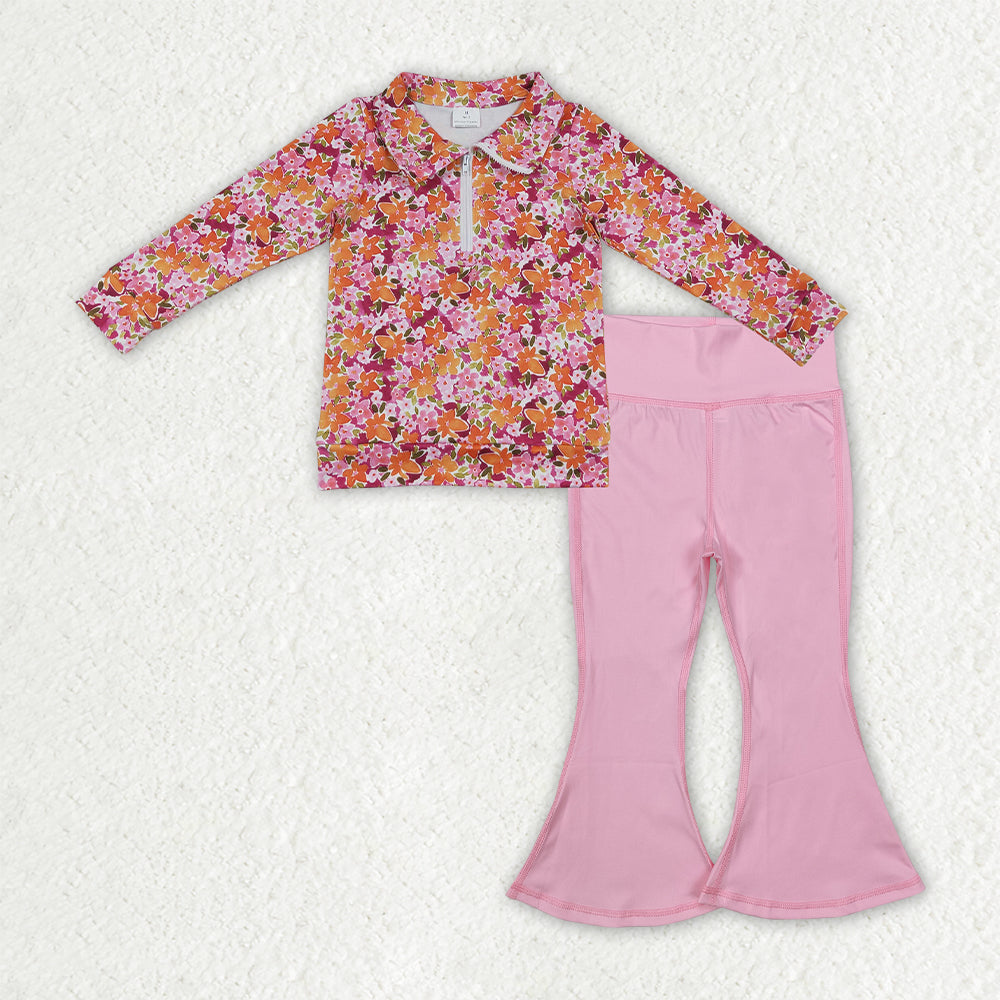 Floral top pink yoga bell bottoms girls spring fall outfit