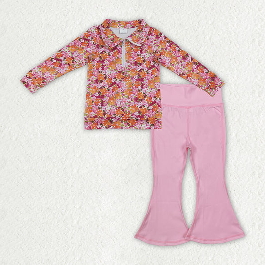 Floral top pink yoga bell bottoms girls spring fall outfit