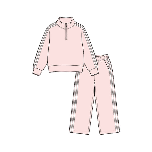Solid pink color long sleeve top matching pants girls outfit preorder