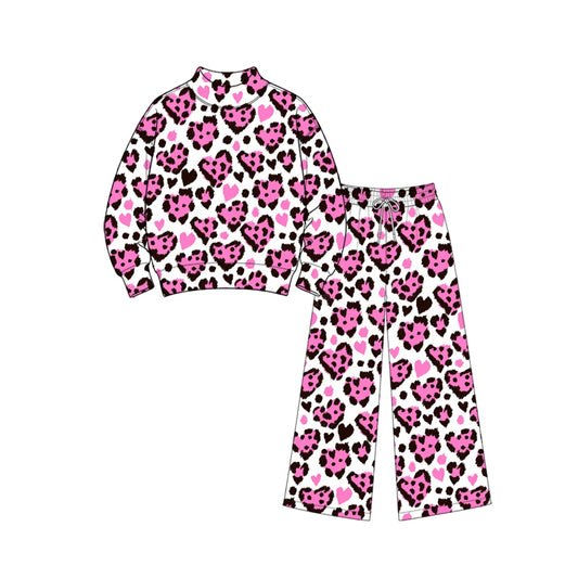 Valentines heart print long sleeve top matching pants girls outfit preorder