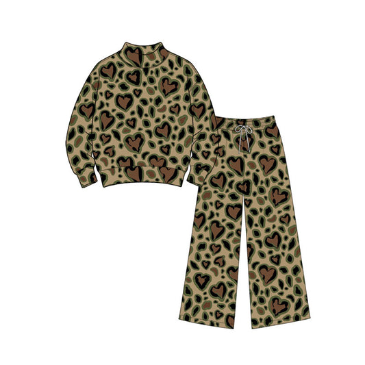 Valentines heart print long sleeve top matching pants girls outfit preorder