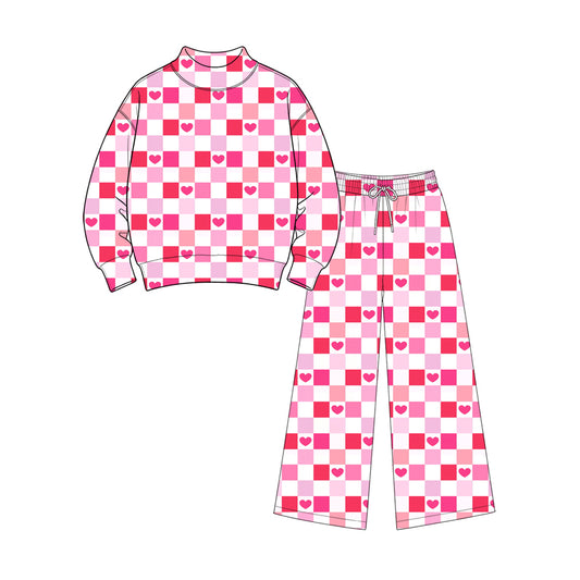 Adult women Valentines heart design long sleeve mock neck top pants outfit preorder