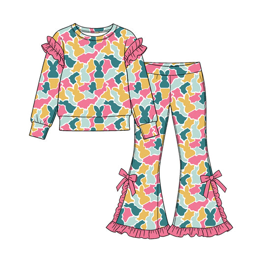 Easter camo bunny print long sleeve top matching pants girls outfit preorder