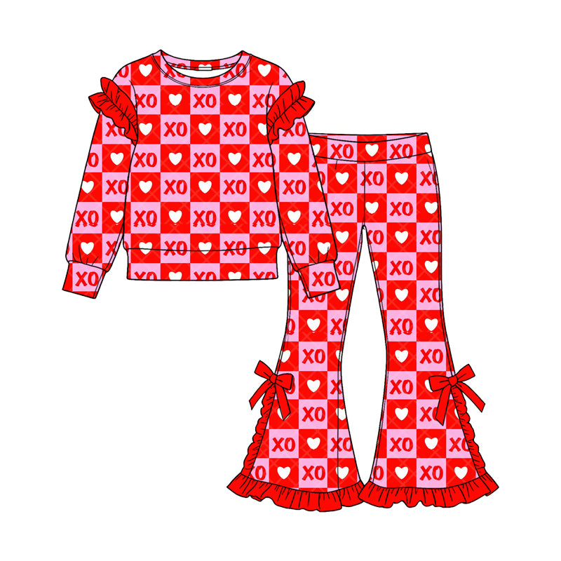 Valentines day xoxo print long sleeve top matching pants girls outfit preorder