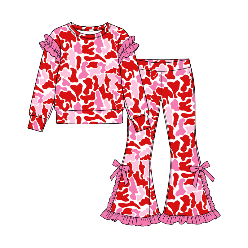 Valentines day camo print long sleeve top matching pants girls outfit preorder