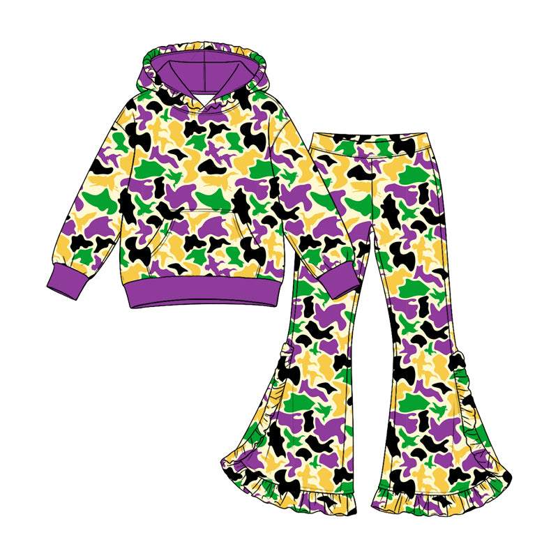 Mardi Gras duck camo print girls long sleeve hoodie set outfit preorder